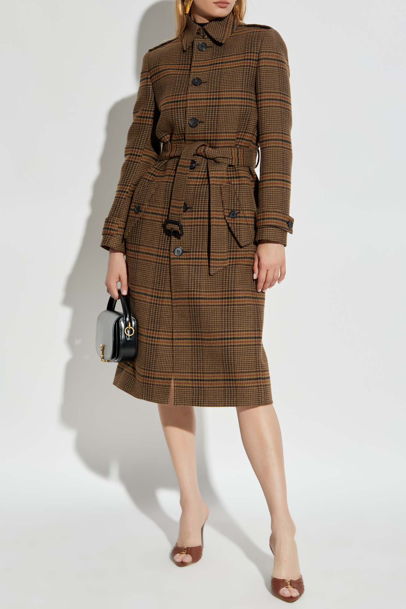 Brown Checked coat Saint Laurent - Vitkac AS